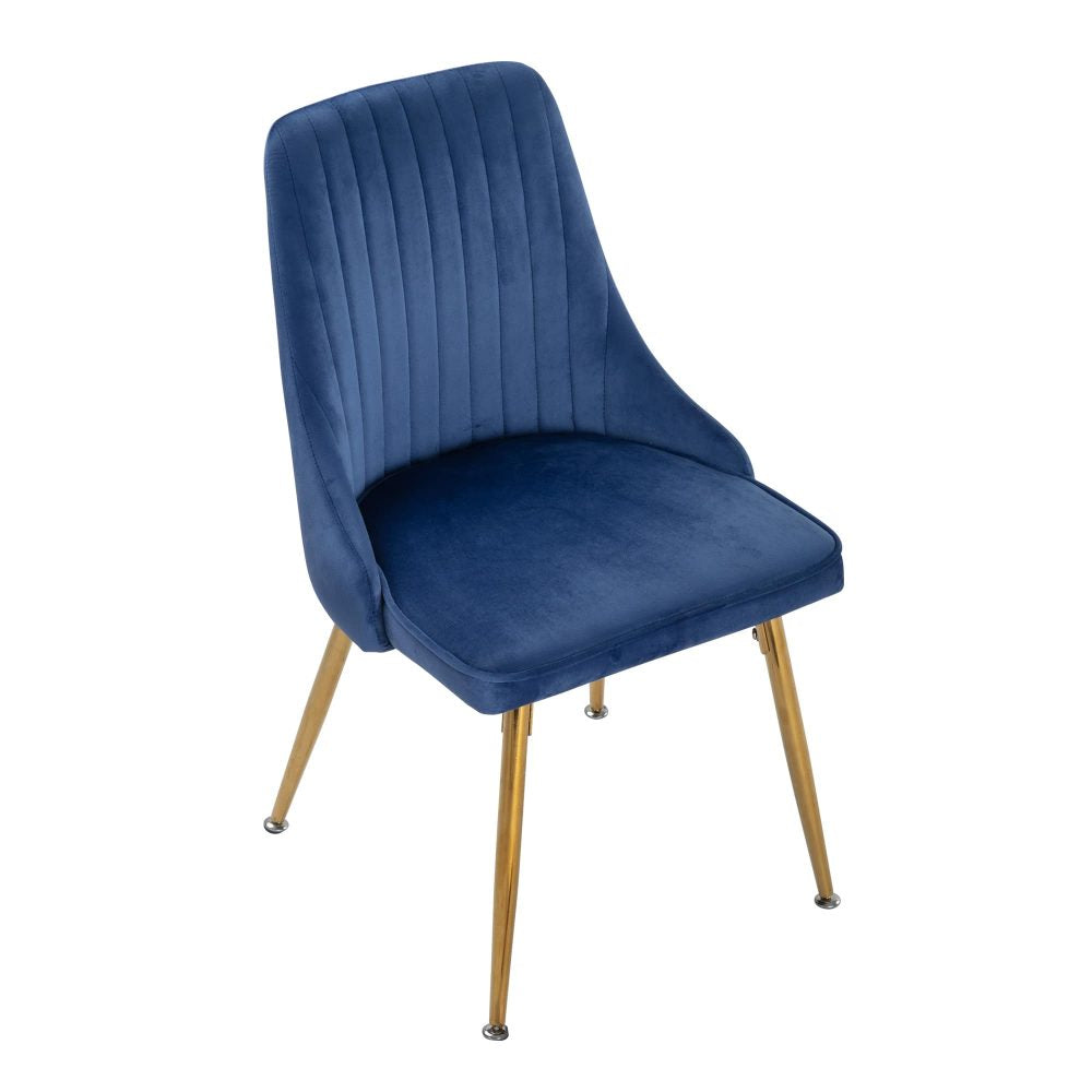 Viva Forever Set Of 2 Blue Velvet Dining Chairs Art Deco Design With Gold Metal Legs