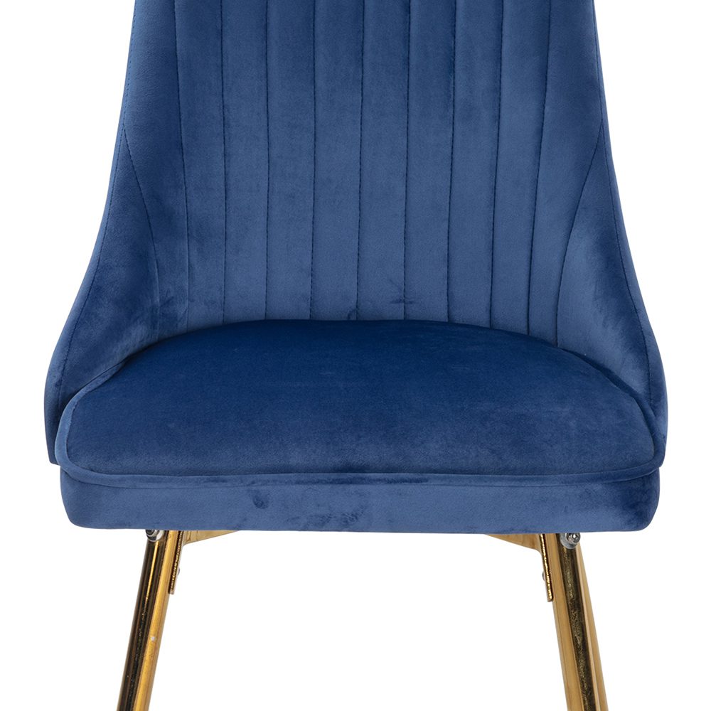 Viva Forever Set Of 2 Blue Velvet Dining Chairs Art Deco Design With Gold Metal Legs