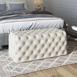 Elsa Tufted Ottoman Beach Boucle White-Rectangular