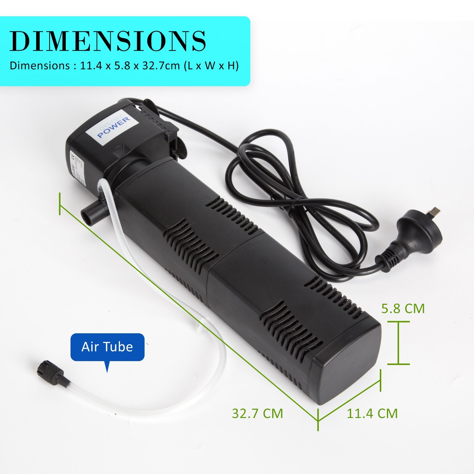 Dynamic Power Aquarium Submersible Filter 1200L/H 22W 1.6M Pond Pump