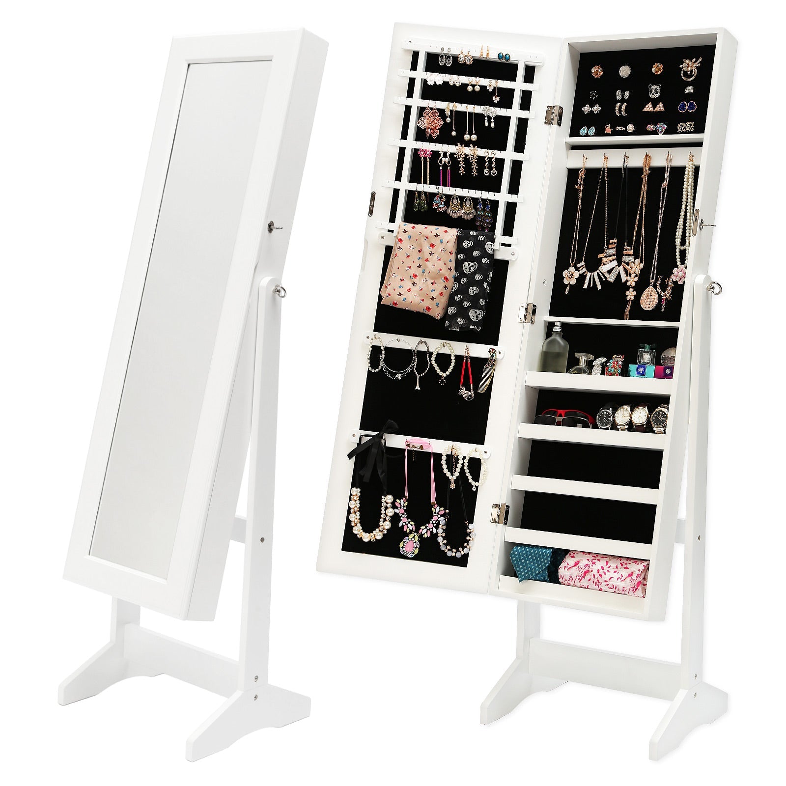 La Bella 146Cm White Mirror Jewellery Cabinet Storage Organiser Luvo