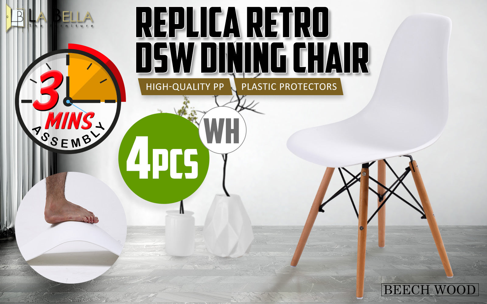 La Bella 4 Set White Retro Dining Cafe Chair Dsw Pp