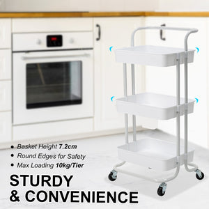 Kandoka 2 Tier White Trolley Cart Storage Utility Rack Organiser Swivel Kitchen