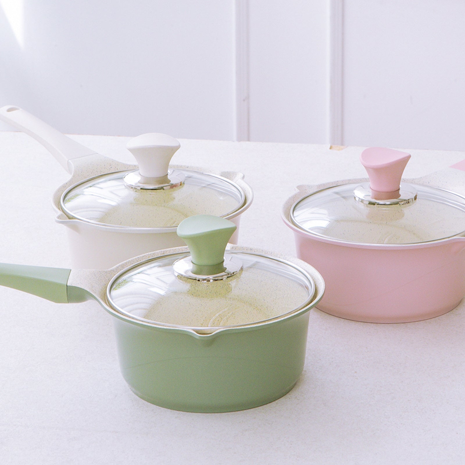 Happy Lambs 16Cm Olive Sauce Pot Frying Pan W/ A Lid Set Non-Stick Stone Induction Ih Frypan