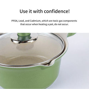 Happy Lambs 16Cm Olive Sauce Pot Frying Pan W/ A Lid Set Non-Stick Stone Induction Ih Frypan