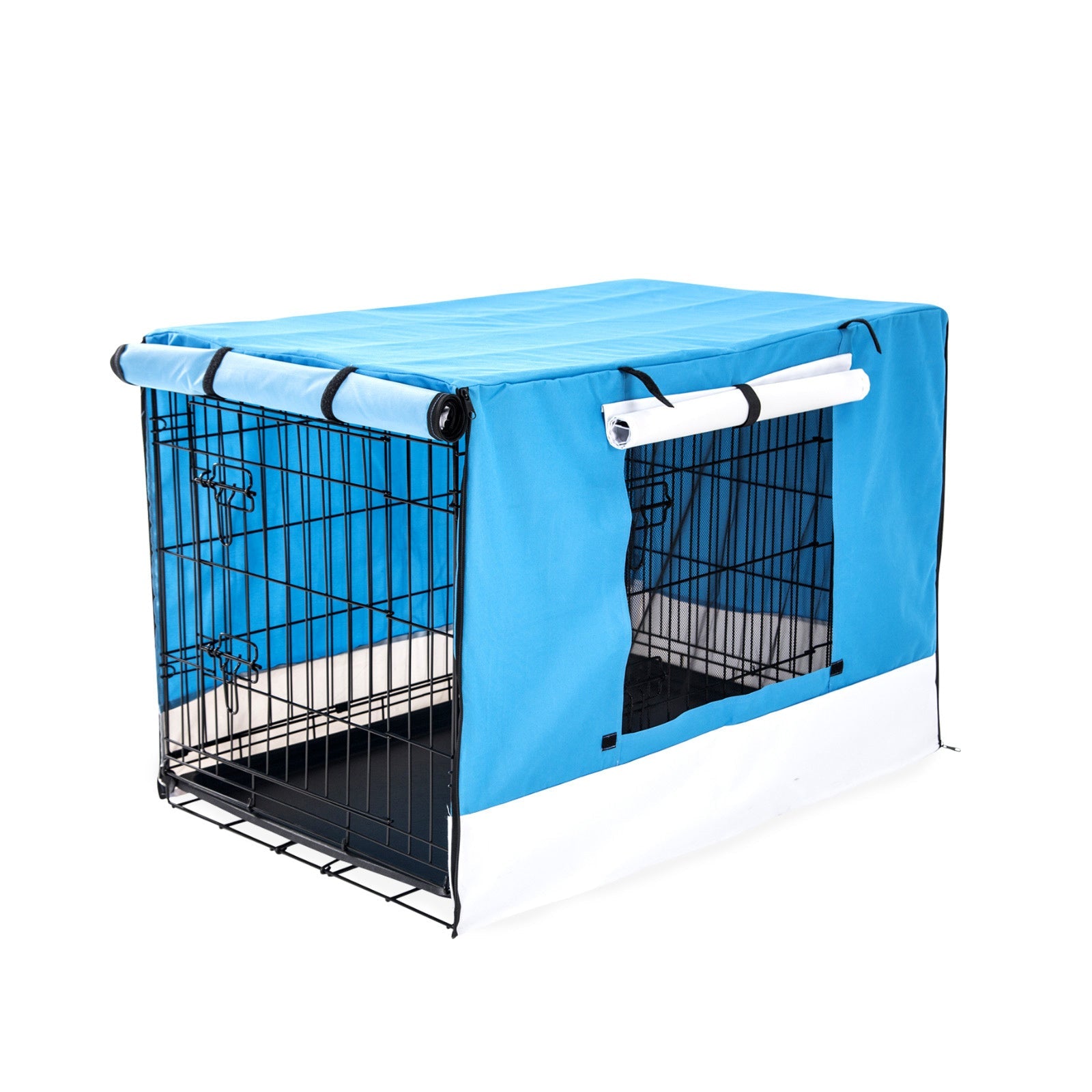 Paw Mate Wire Dog Cage Foldable Crate Kennel 24In With Tray + Blue Cover Combo