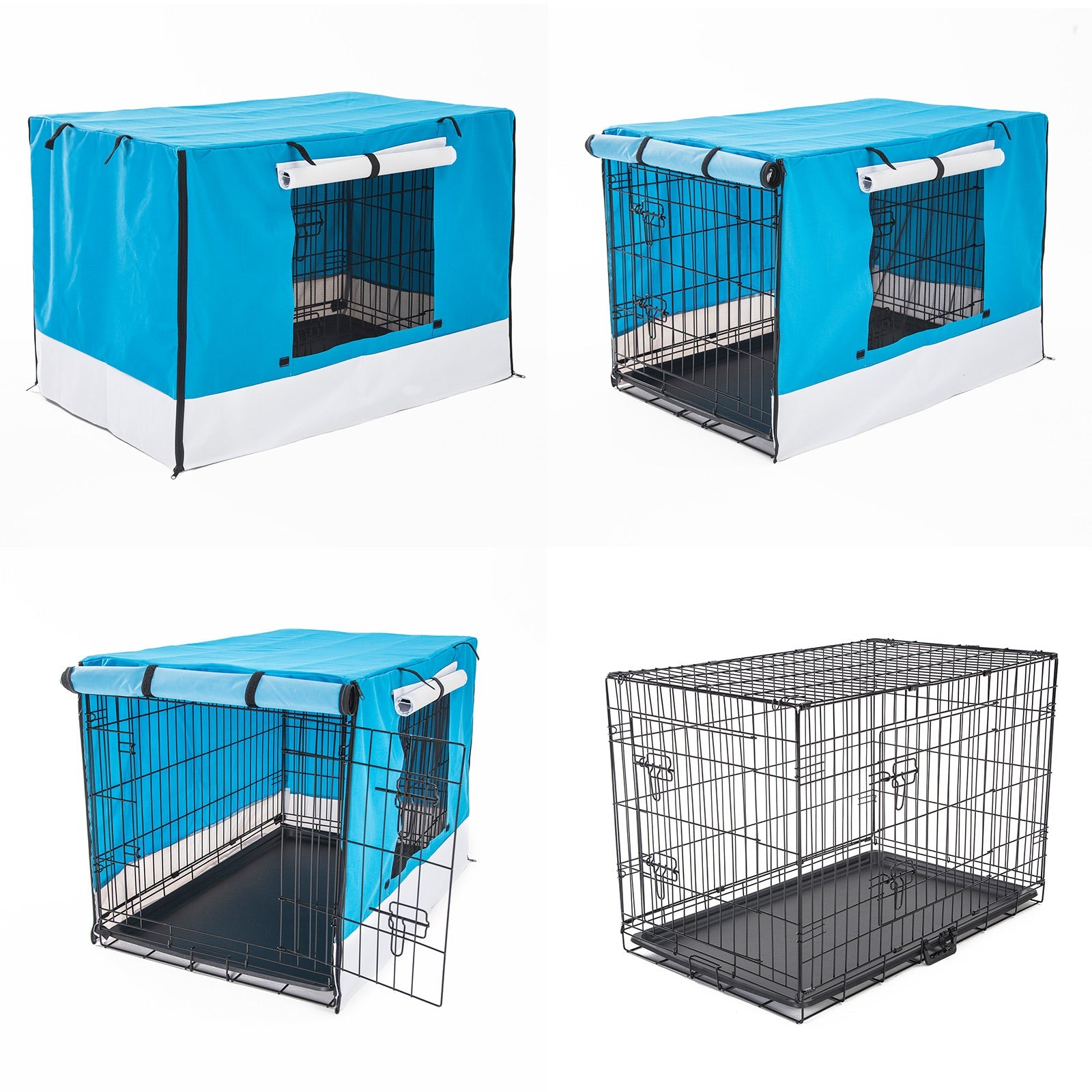 Paw Mate Wire Dog Cage Foldable Crate Kennel 24In With Tray + Blue Cover Combo