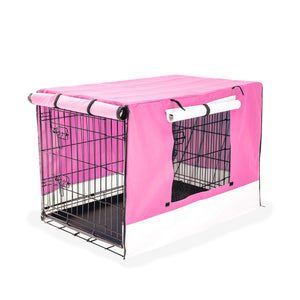 Paw Mate Wire Dog Cage Foldable Crate Kennel 30In With Tray + Pink Cover Combo