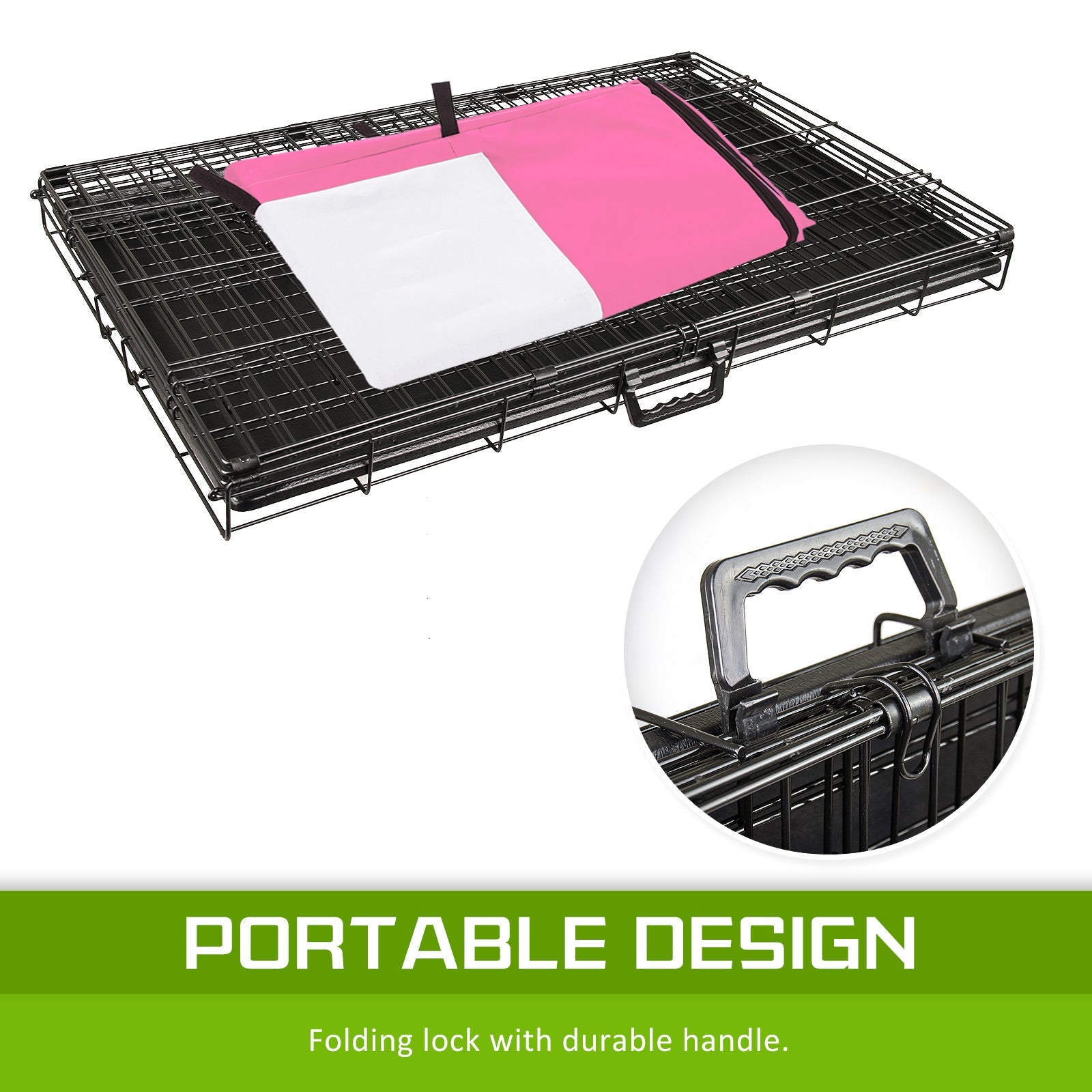 Paw Mate Wire Dog Cage Foldable Crate Kennel 30In With Tray + Pink Cover Combo