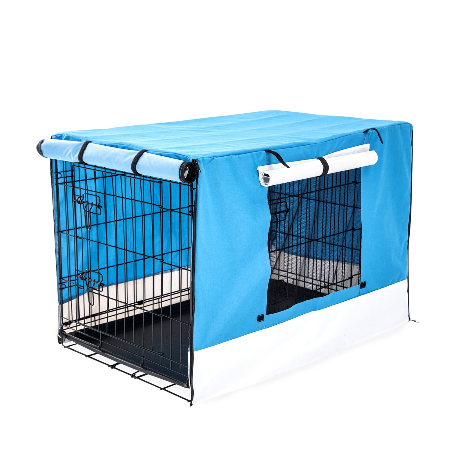 Paw Mate Wire Dog Cage Foldable Crate Kennel 36In With Tray + Blue Cover Combo