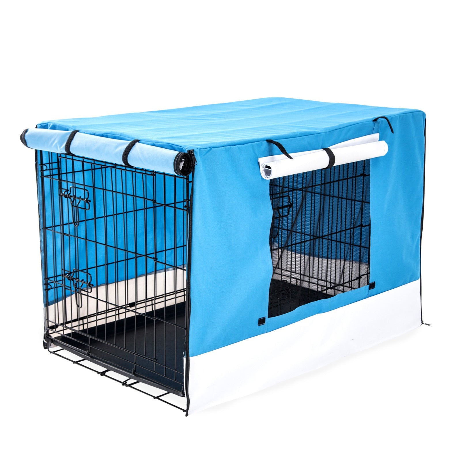 Paw Mate Wire Dog Cage Foldable Crate Kennel 48In With Tray + Blue Cover Combo