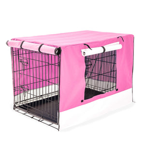 Paw Mate Wire Dog Cage Foldable Crate Kennel 48In With Tray + Pink Cover Combo