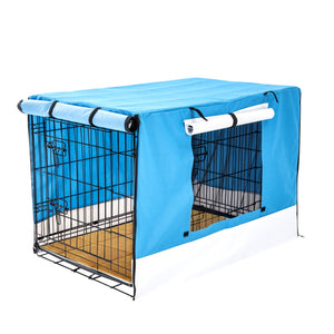 Paw Mate Wire Dog Cage Crate 42In With Tray + Cushion Blue Cover Combo