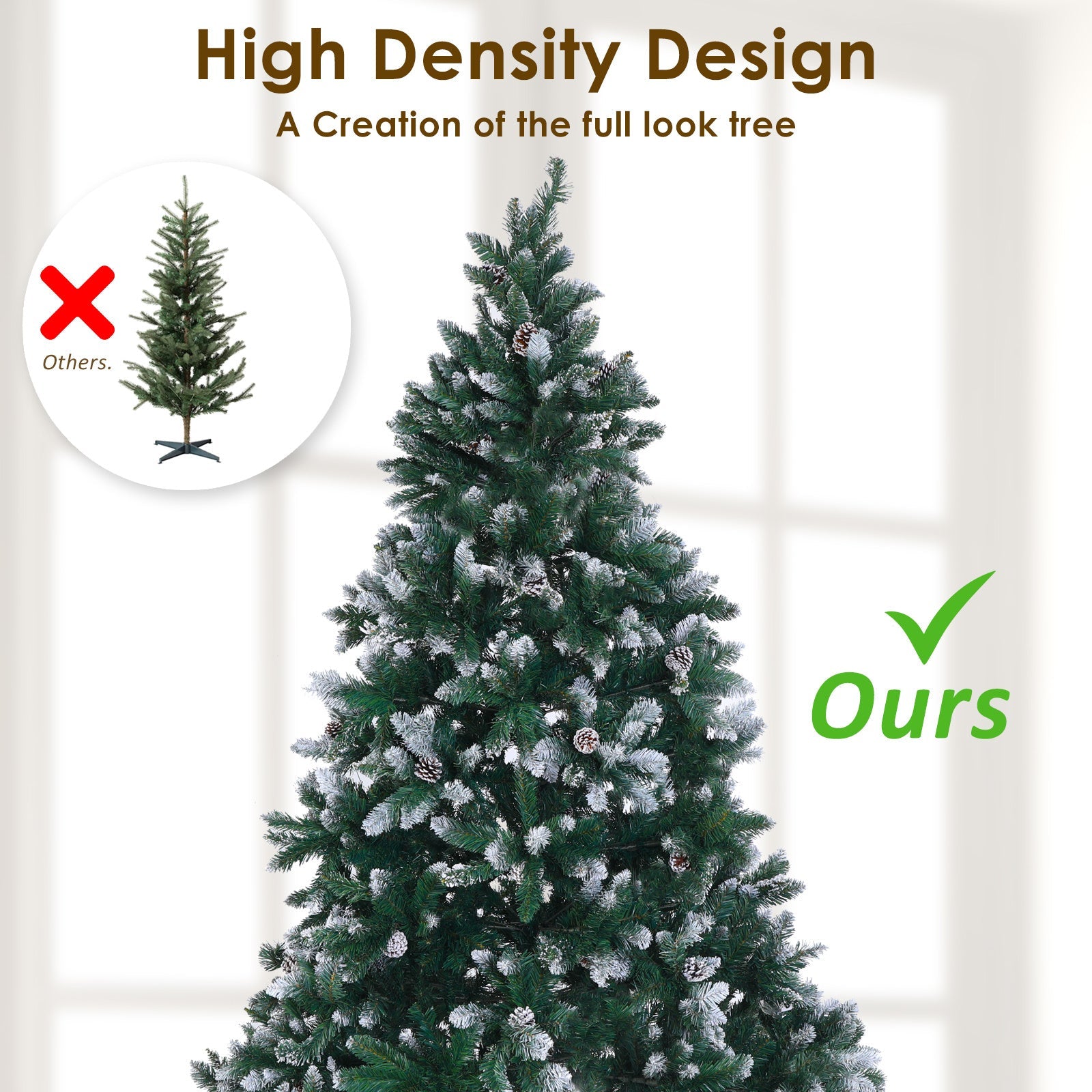 Home Ready 7Ft 210Cm 1290 Tips Green Snowy Christmas Tree Xmas Pine Cones