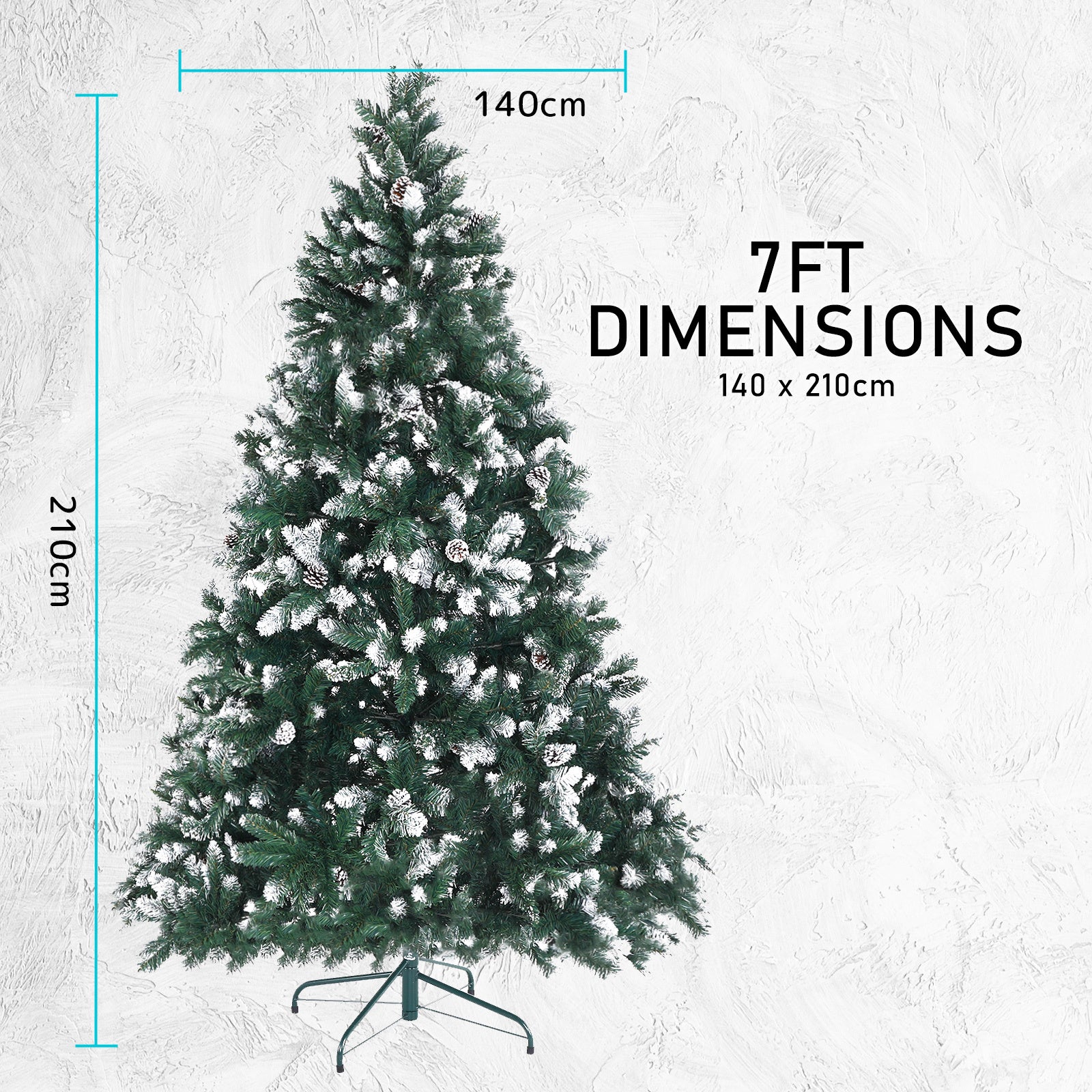 Home Ready 7Ft 210Cm 1290 Tips Green Snowy Christmas Tree Xmas Pine Cones