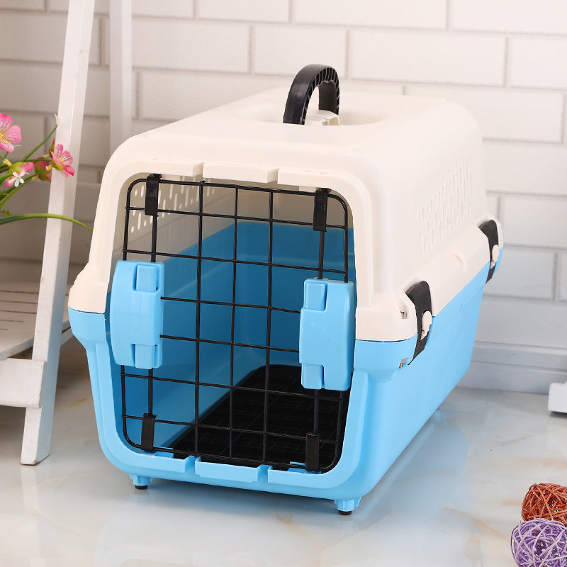 Yes4pets Small Portable Plastic Dog Cat Pet Pets Carrier Travel Cage With Tray-Blue