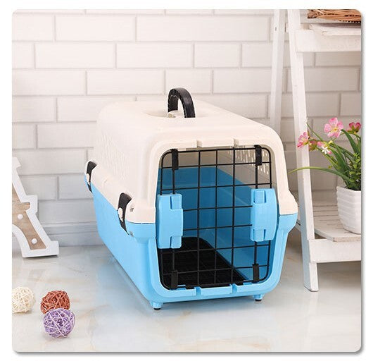 Yes4pets Small Portable Plastic Dog Cat Pet Pets Carrier Travel Cage With Tray-Blue