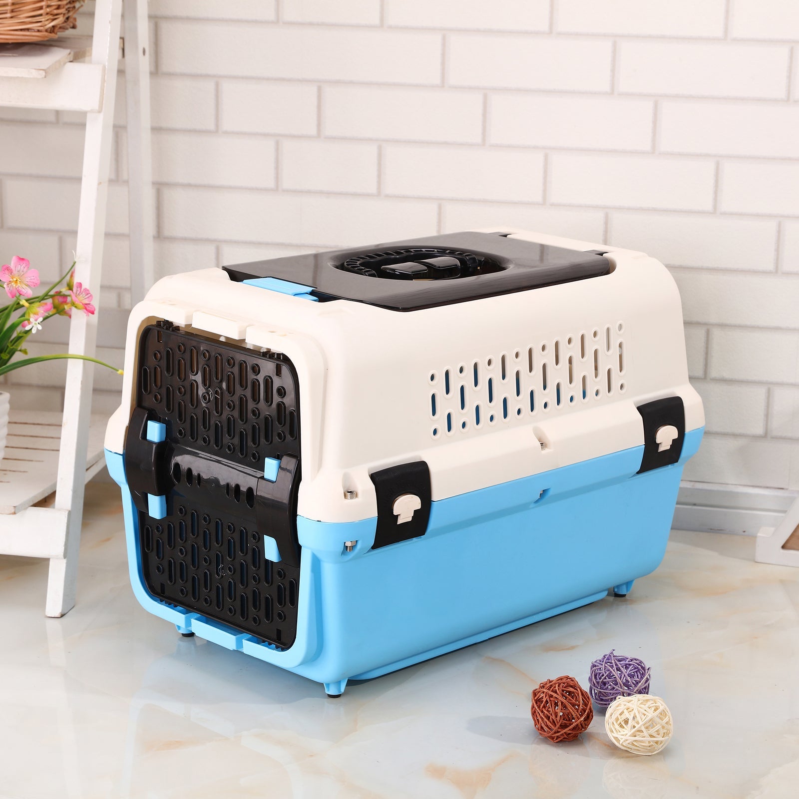 Yes4pets Large Dog Cat Crate Pet Rabbit Carrier Travel Cage With Tray & Window Blue