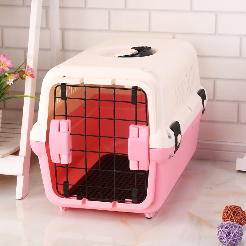 Yes4pets Portable Plastic Dog Cat Pet Pets Carrier Travel Cage With Tray-Pink