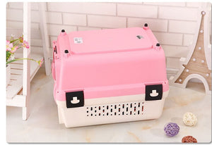 Yes4pets Portable Plastic Dog Cat Pet Pets Carrier Travel Cage With Tray-Pink