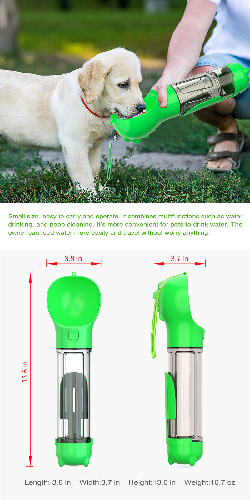 Yes4pets In 1 Portable Pet Dog Puppy Cat Drinking Mug Water Feeder Bottle Valve Travel Green