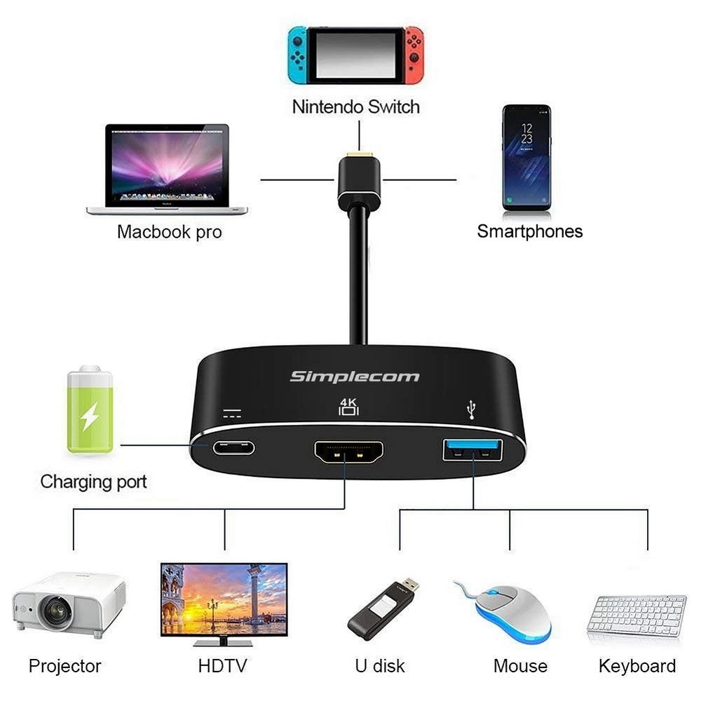 Simplecom Da310 Usb 3.1 Type C To Hdmi 3.0 Adapter With Pd Charging (Support Dp Alt Mode And Nintendo Switch)