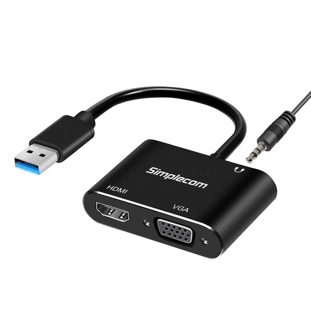 Simplecom Da316a Usb To Hdmi + Vga Video Card Adapter With 3.5Mm Audio