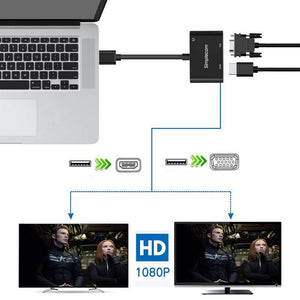 Simplecom Da316a Usb To Hdmi + Vga Video Card Adapter With 3.5Mm Audio