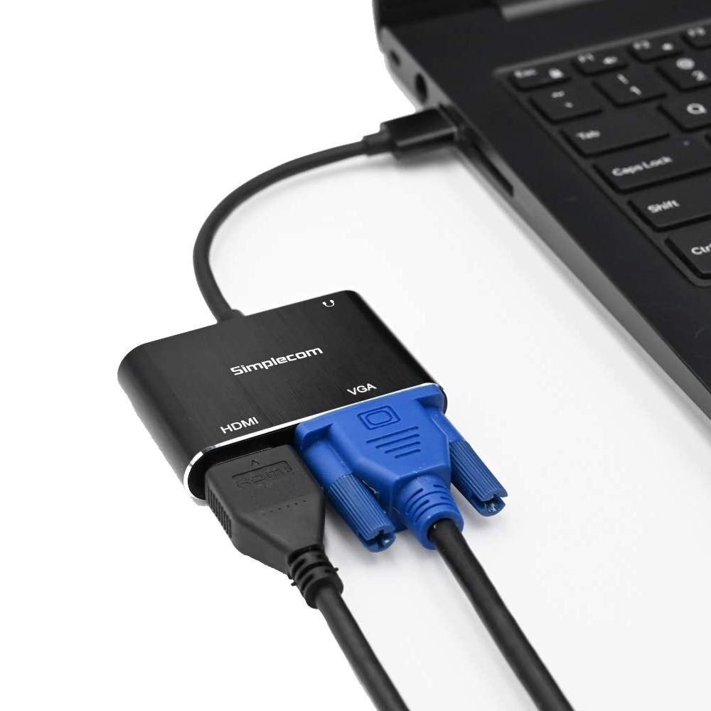 Simplecom Da316a Usb To Hdmi + Vga Video Card Adapter With 3.5Mm Audio