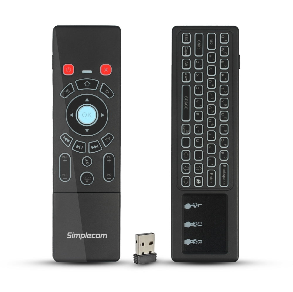 Simplecom Rt250 Rechargeable 2.4Ghz Wireless Remote Air Mouse Keyboard With Touch Pad And Backlight