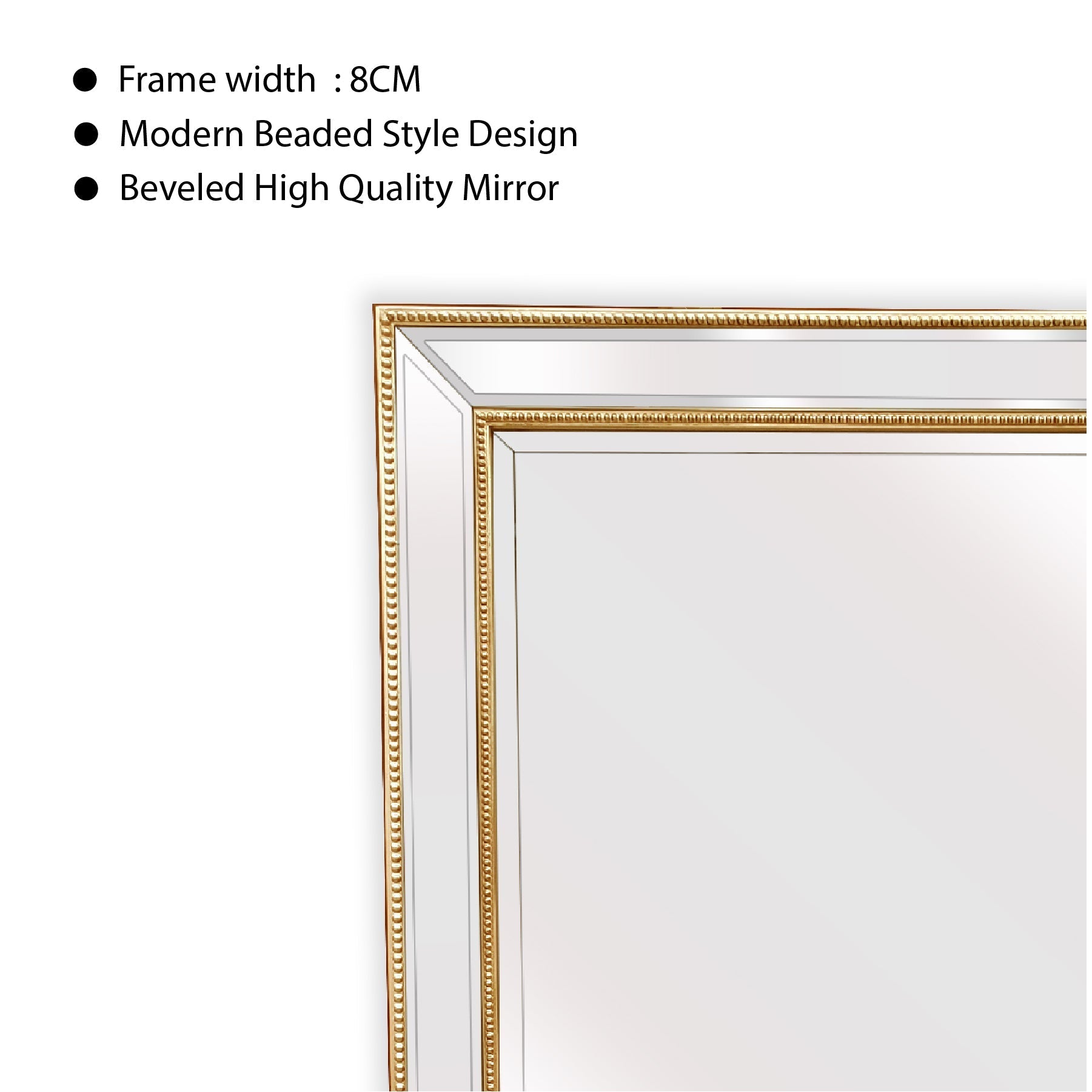 Gold Beaded Framed Mirror - Free Standing 50Cm X 170Cm