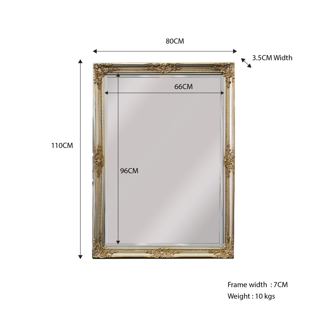 French Provincial Ornate Mirror - Champagne Small 80Cm X 110Cm