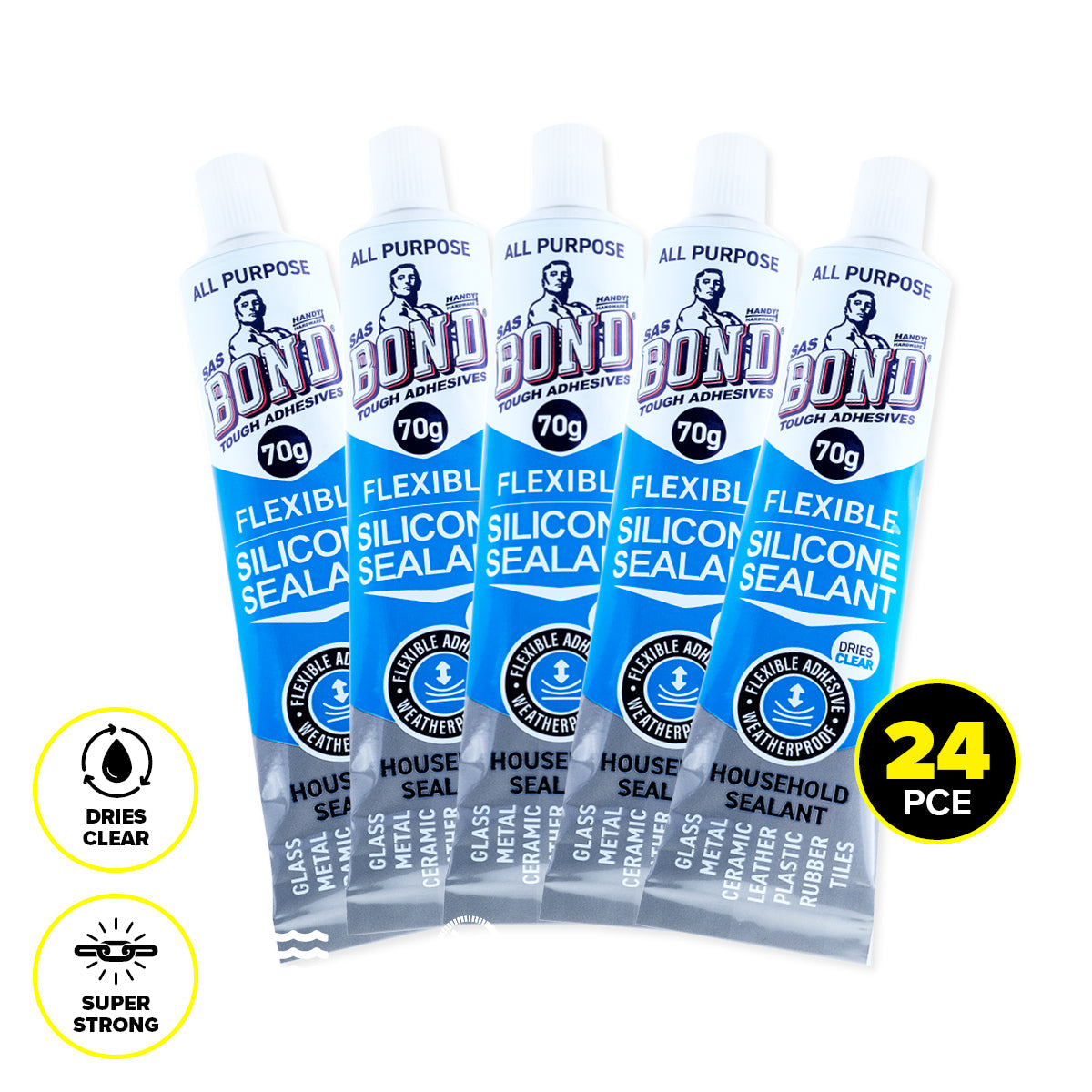 Handy Hardware 24Pce Silicone Sealant Gap Filler Paintable High Strength 70Ml