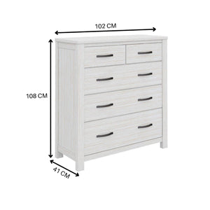 Foxglove Tallboy 5 Chest Of Drawers Solid Ash Wood Bed Storage Cabinet - White