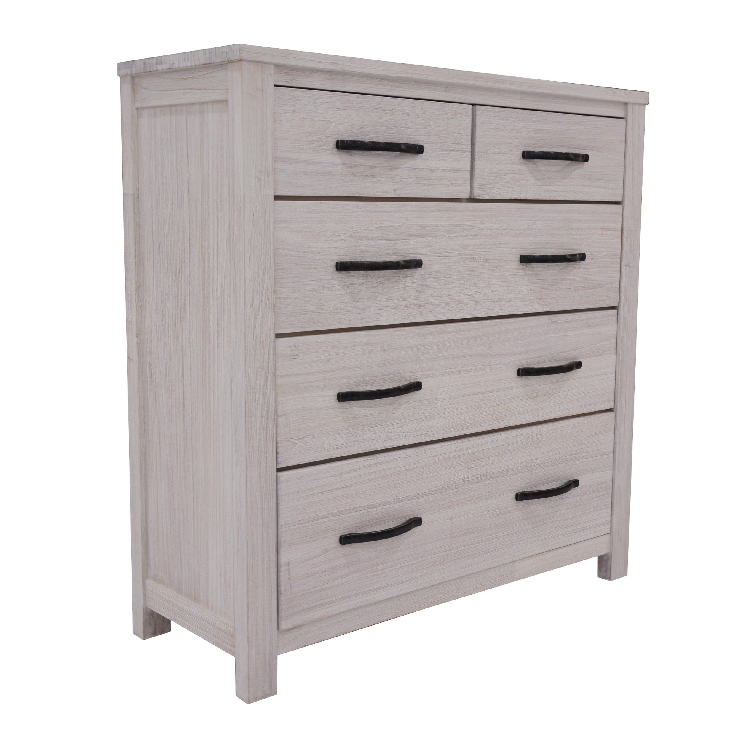 Foxglove Tallboy 5 Chest Of Drawers Solid Ash Wood Bed Storage Cabinet - White