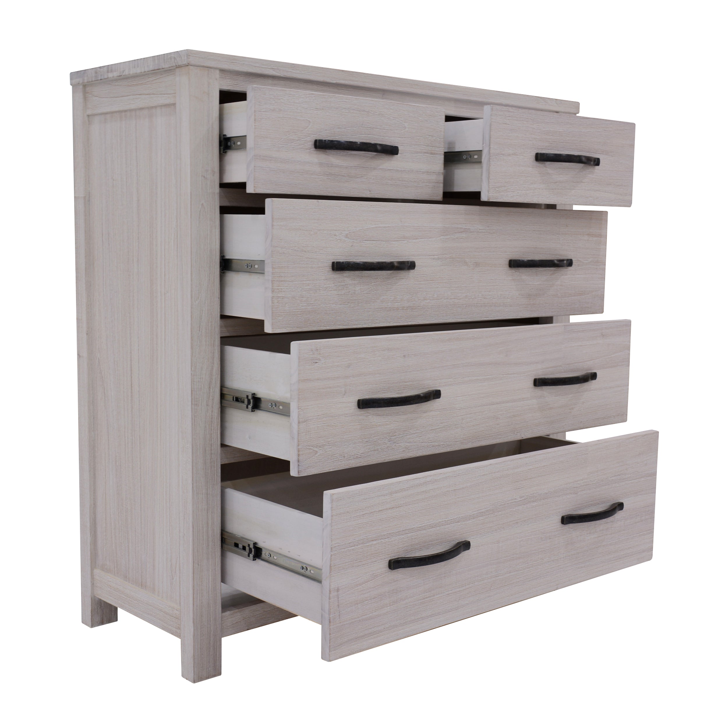 Foxglove Tallboy 5 Chest Of Drawers Solid Ash Wood Bed Storage Cabinet - White