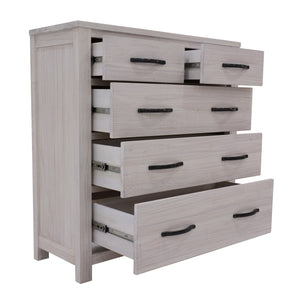 Foxglove Tallboy 5 Chest Of Drawers Solid Ash Wood Bed Storage Cabinet - White