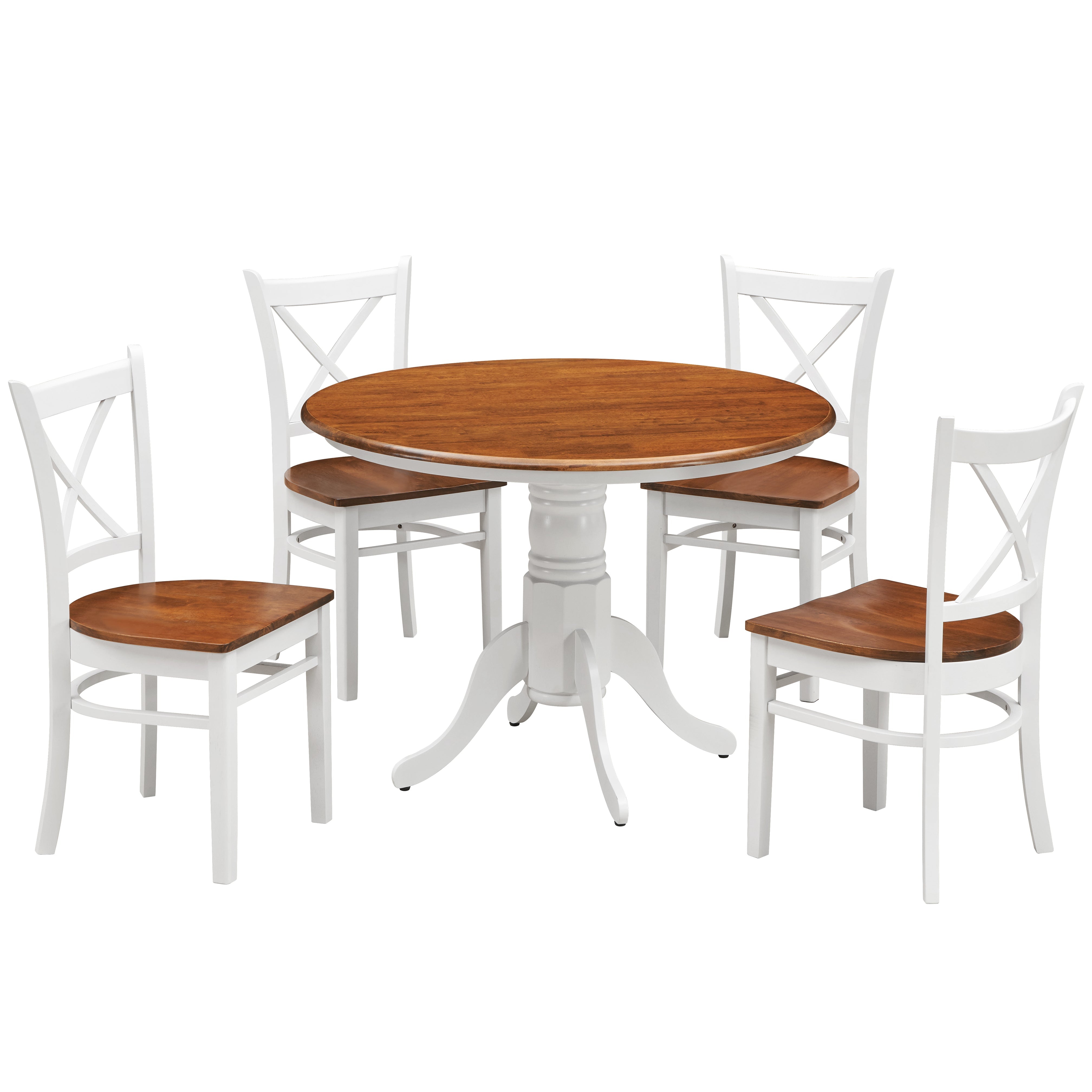 Lupin 5Pc Dining Set 106Cm Round Pedestral Table 4 Rubber Wood Chair - White Oak