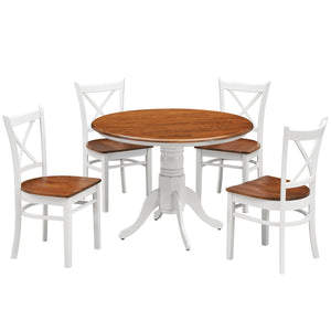 Lupin 5Pc Dining Set 106Cm Round Pedestral Table 4 Rubber Wood Chair - White Oak