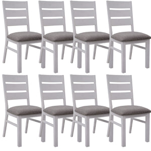 Plumeria Dining Chair Set Of 8 Solid Acacia Wood Furniture - White Brush