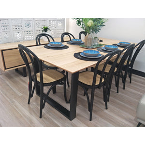 Aconite 9Pc 210Cm Dining Table Set 8 Arched Back Chair Solid Messmate Timber