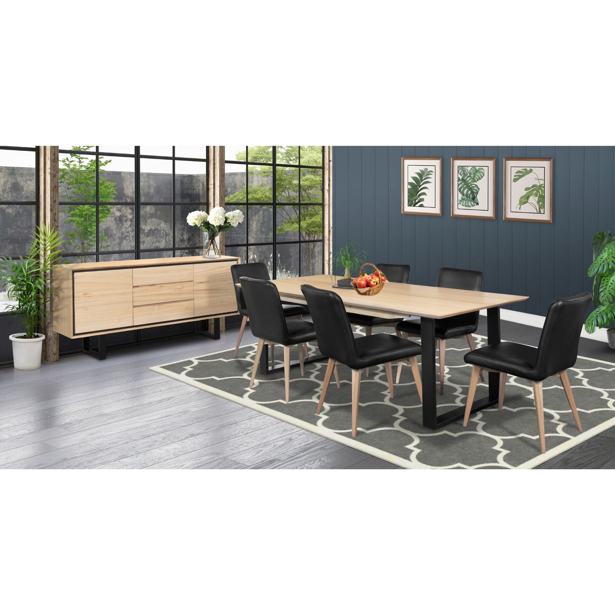 Aconite Dining Table 210Cm Solid Messmate Timber Wood Black Metal Leg - Natural