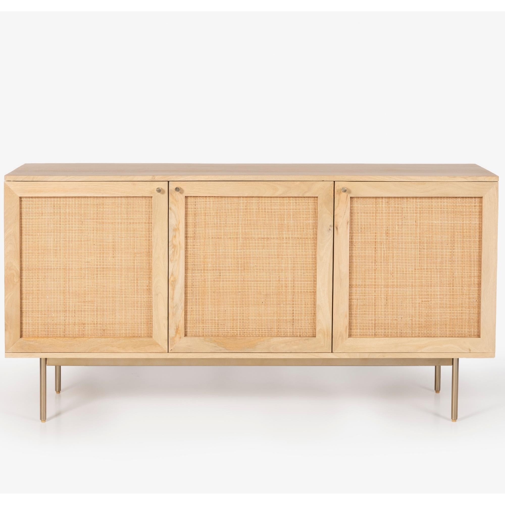 Martina Buffet Table Sideboard 145Cm 3 Door Solid Mango Wood Storage Cabinet