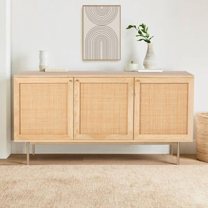 Martina Buffet Table Sideboard 145Cm 3 Door Solid Mango Wood Storage Cabinet