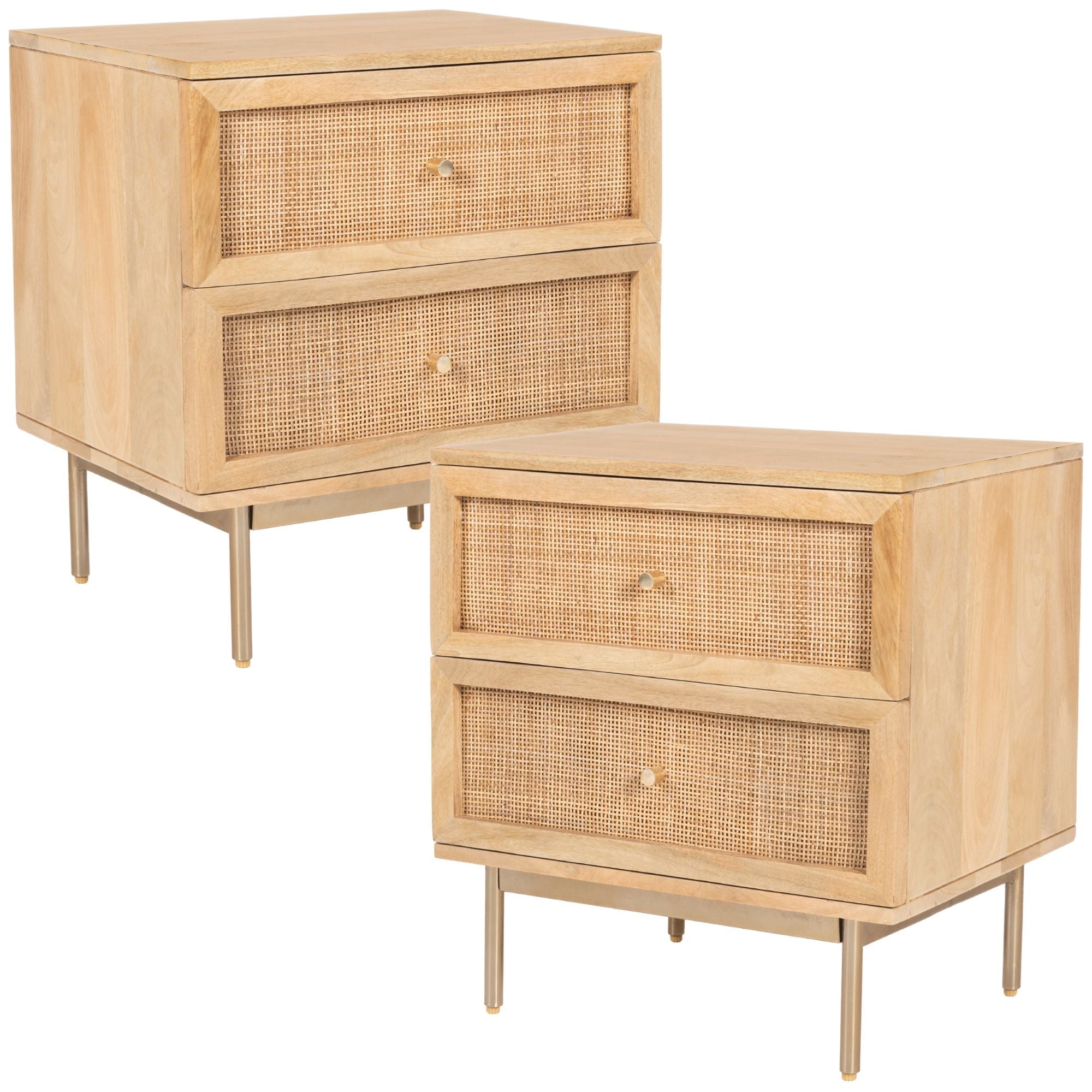 Martina Set Of 2 Bedside Table Drawer Storage Cabinet Solid Mango Wood Rattan