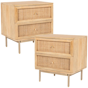 Martina Set Of 2 Bedside Table Drawer Storage Cabinet Solid Mango Wood Rattan