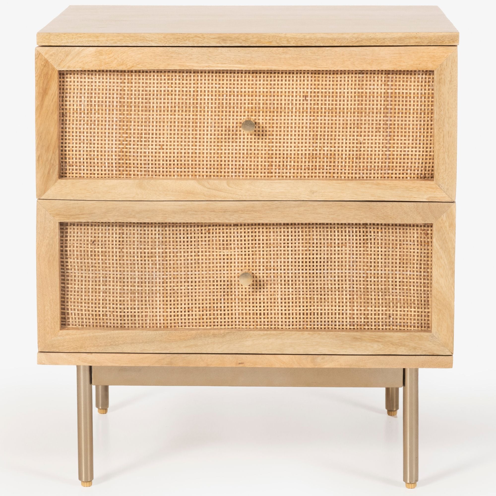 Martina Set Of 2 Bedside Table Drawer Storage Cabinet Solid Mango Wood Rattan