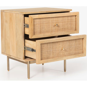 Martina Set Of 2 Bedside Table Drawer Storage Cabinet Solid Mango Wood Rattan