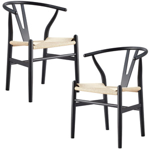 Anemone Set Of 2 Wishbone Dining Chair Beech Timber Replica Hans Wenger - Black