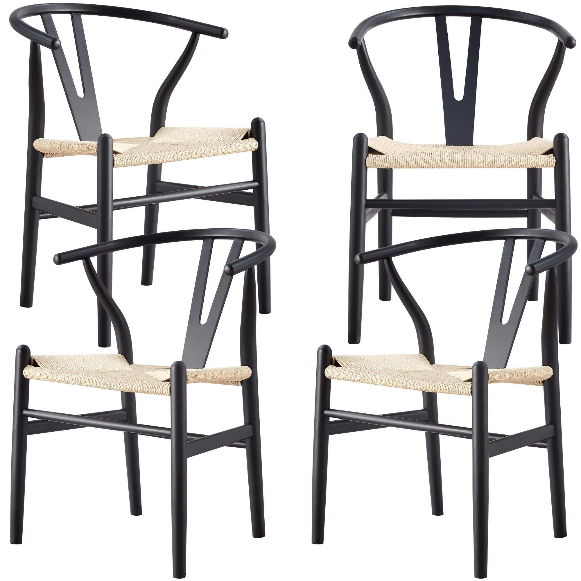 Anemone Set Of 4 Wishbone Dining Chair Beech Timber Replica Hans Wenger - Black